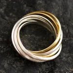 18k gold and sterling silver multi-band ring, 'Seven Circles' - Mixed Metal Multi-Band Ring in Sterling Silver and 18k