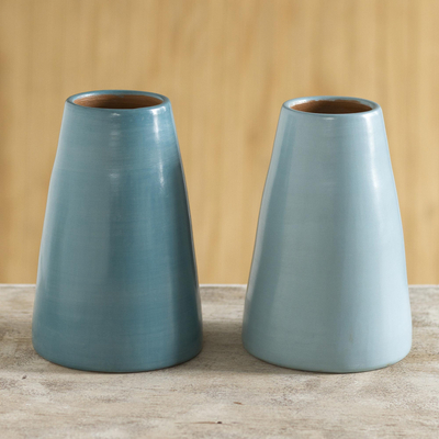 Decorative ceramic vases, 'Chulucanas Skies' (pair) - Blue Decorative Ceramic Vases from Peru (Pair)