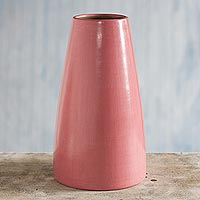Decorative ceramic vase, 'Pink Volcano' - Modern Pink Decorative Ceramic Vase