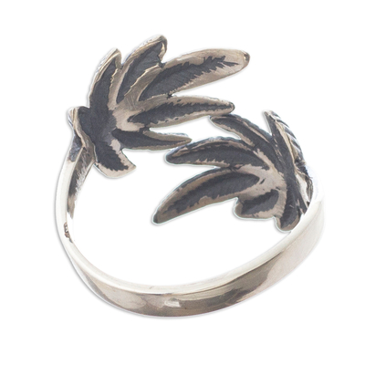 Sterling silver wrap ring, 'Leaves of Nature' - Andean Leaf Nature Theme Sterling Silver Wrap Ring