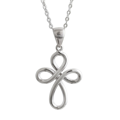 Sterling silver pendant necklace, 'His Infinite Love' - Handcrafted Andean Sterling Silver Cross Necklace