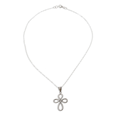 Sterling silver pendant necklace, 'His Infinite Love' - Handcrafted Andean Sterling Silver Cross Necklace