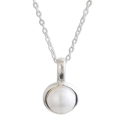 collar con colgante de perlas cultivadas - Collar artesanal de perlas cultivadas andinas en plata