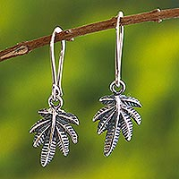 Sterling silver dangle earrings, 'Leaves of Nature' - Andean Leaf Nature Theme Sterling Silver Dangle Earrings