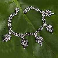 Sterling silver charm bracelet, 'Leaves of Nature' - Andean Leaf Nature Theme Sterling Silver Charm Bracelet