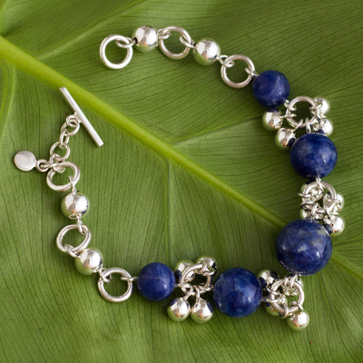 Sodalite link bracelet, 'Spheres of Blue' - Sodalite and Polished Sterling Silver Bracelet