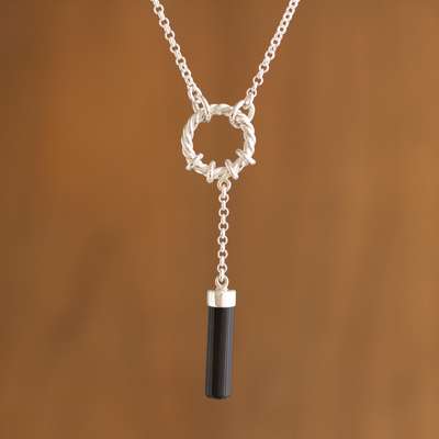 Obsidian Y-necklace, 'Cylinder' - Women's Obsidian and Sterling Silver Y-Necklace