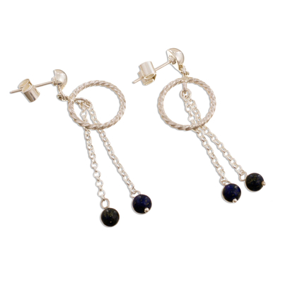 Lapis lazuli dangle earrings, 'In the Swing of Things' - Sterling Silver and Lapis Lazuli Dangle Earrings