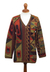 100% alpaca cardigan, 'Inca Geometry' - Multicolored Intarsia Knit Alpaca Wool Cardigan from Peru (image 2a) thumbail