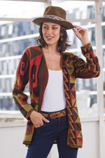 100% alpaca cardigan, 'Inca Geometry' - Multicolored Intarsia Knit Alpaca Wool Cardigan from Peru