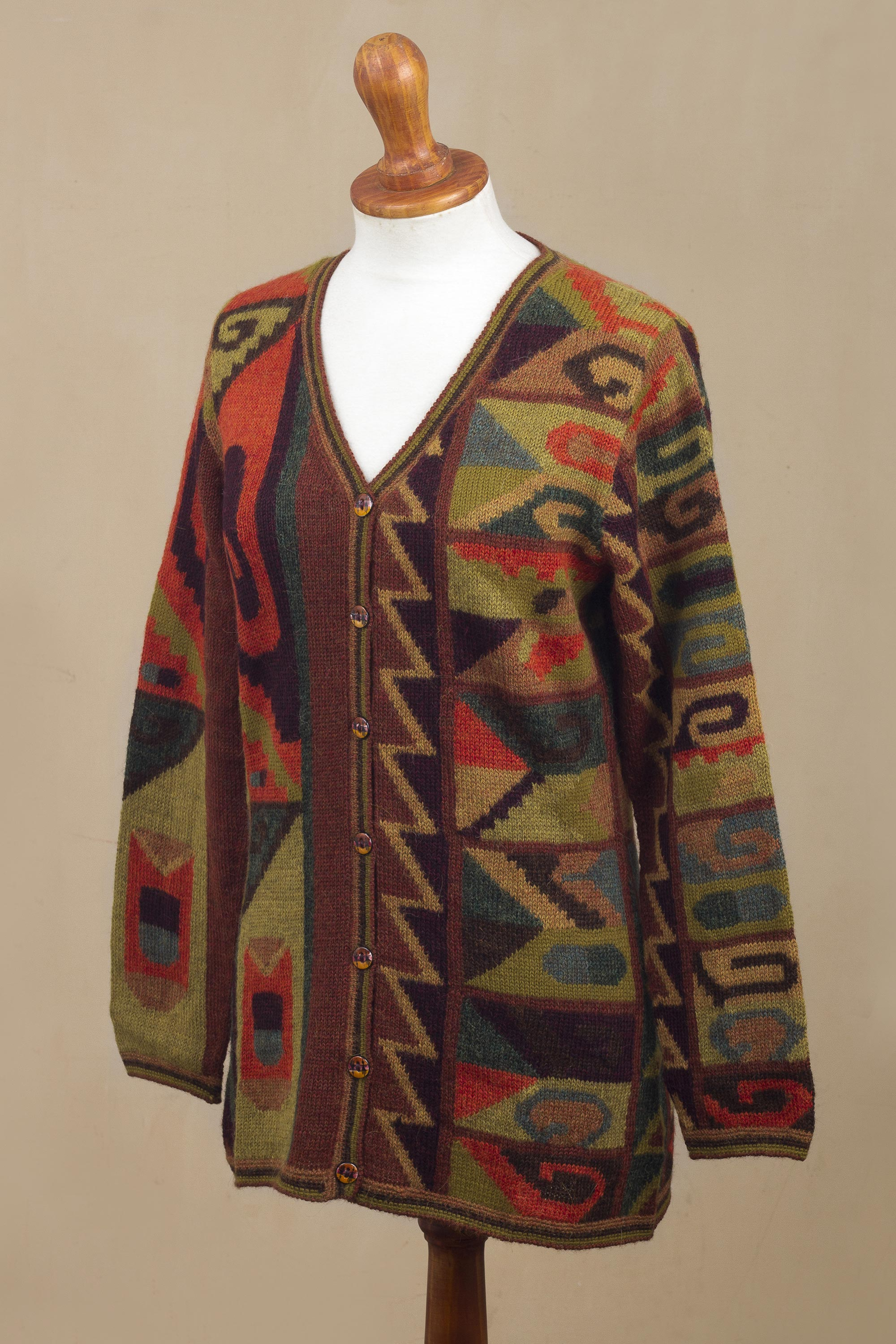UNICEF Market | Multicolored Intarsia Knit Alpaca Wool Cardigan from ...