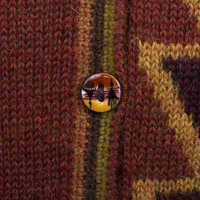 strickjacke aus 100 % Alpaka - Mehrfarbiger Intarsienstrick-Cardigan aus Alpakawolle aus Peru