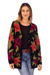 100% alpaca cardigan, 'Cusco Flowers in Black' - Alpaca Intarsia Knit Cardigan In Multicolored Floral thumbail
