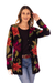 100% alpaca cardigan, 'Cusco Flowers in Black' - Alpaca Intarsia Knit Cardigan In Multicolored Floral (image 2b) thumbail