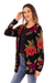 100% alpaca cardigan, 'Cusco Flowers in Black' - Alpaca Intarsia Knit Cardigan In Multicolored Floral (image 2c) thumbail