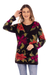 100% alpaca cardigan, 'Cusco Flowers in Black' - Alpaca Intarsia Knit Cardigan In Multicolored Floral (image 2d) thumbail