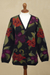 100% alpaca cardigan, 'Cusco Flowers in Black' - Alpaca Intarsia Knit Cardigan In Multicolored Floral (image 2f) thumbail