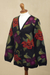 100% alpaca cardigan, 'Cusco Flowers in Black' - Alpaca Intarsia Knit Cardigan In Multicolored Floral (image 2g) thumbail