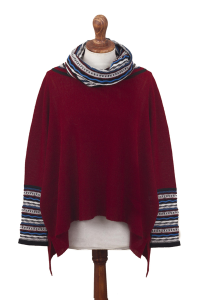 Red Alpaca Blend Knit Pullover with Colorful Accents