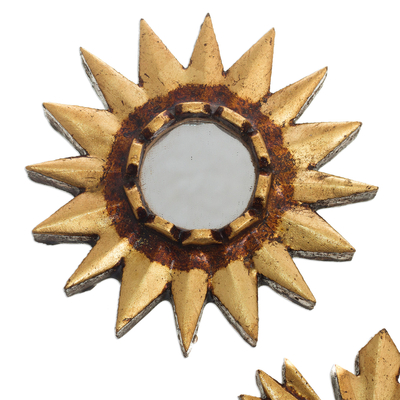 Detalles de pared de madera con espejos, 'Ancient Suns in Bronze' (juego de 3) - Detalles de pared con espejos con formas de sol (juego de 3)