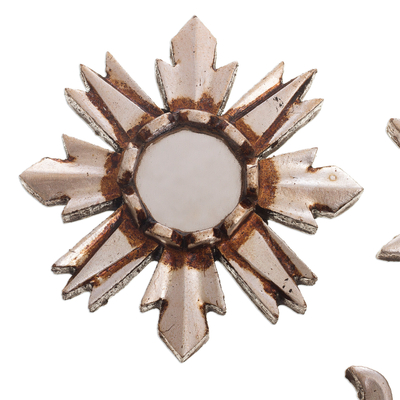 Mirrored wood wall accents, 'Ancient Suns in Silver' (set of 3) - Artisan Crafted Wood Mirror Wall Accents (Set of 3)