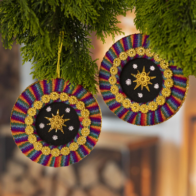 Embellished ornaments, 'Star of Bethlehem' (pair) - Colorful Handmade Christmas Ornaments from Peru (Pair)