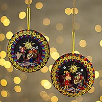 Hand crafted ornaments, 'Christmas Carol Party' (pair) - Handmade Peruvian Christmas Carol Ornaments (Pair)