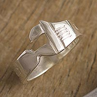 Men's sterling silver band ring, 'Wrenched' - Men's Sterling Silver Wrench Band Ring