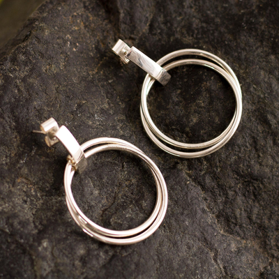 Sterling silver drop earrings, 'Minimalism in the Round' - Versatile Sterling Silver Drop Earrings