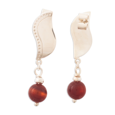 Carnelian dangle earrings, 'Andean Waves' - Wavy Sterling Silver and Carnelian Post Earrings