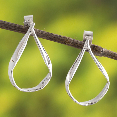 Sterling silver drop earrings, 'Sleek Stirrups' - Artisan Crafted Sterling Silver Drop Earrings