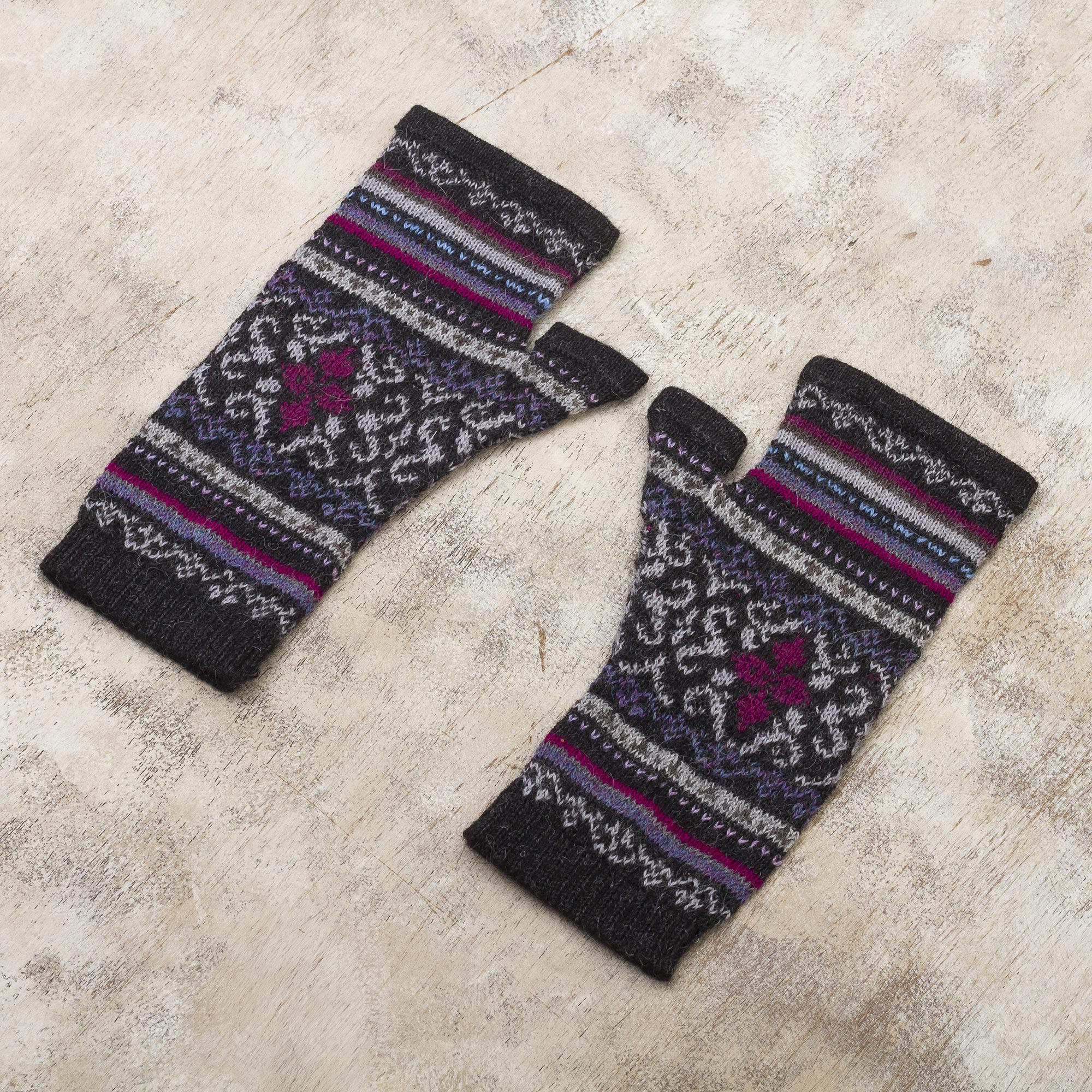 Fingerless Mitts Knit from 100% Alpaca - Sierra Charcoal | NOVICA