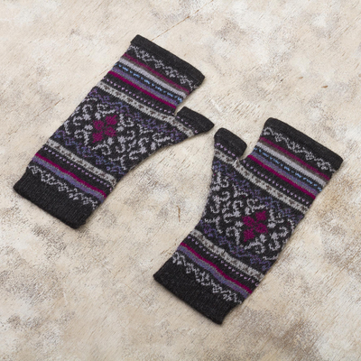 100% alpaca fingerless mitts, 'Sierra Charcoal' - Fingerless Mitts Knit from 100% Alpaca