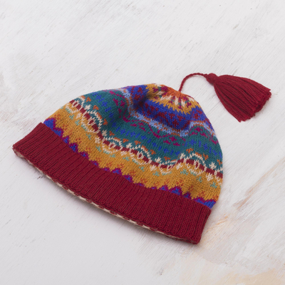 100% alpaca knit hat, 'Sierra Rainbow' - Colorful Patterned Alpaca Knit Hat