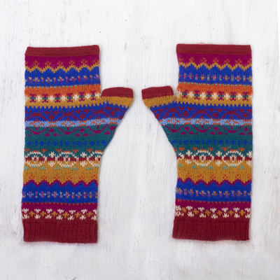 Multi Coloured Fingerless Unisex Mittens, Mix of Acrylic and Wool
