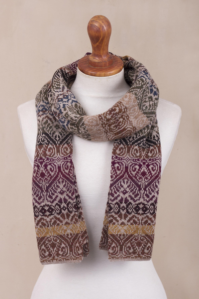 100% alpaca knit scarf, 'Cusco Earth' - Earthtoned 100% Alpaca Wool Scarf