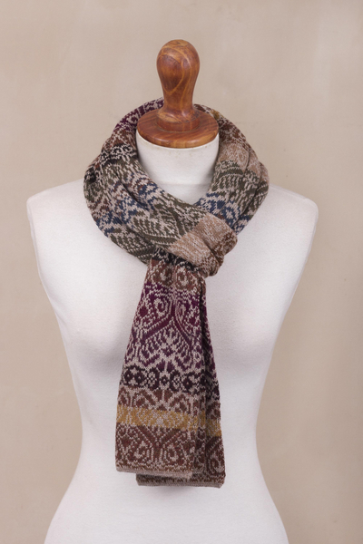 100% alpaca knit scarf, 'Cusco Earth' - Earthtoned 100% Alpaca Wool Scarf