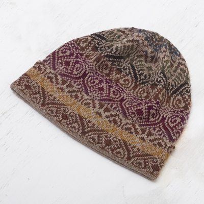 100% alpaca knit hat, 'Cusco Earth' - Peruvian Knit Alpaca Wool Hat in Multicolor
