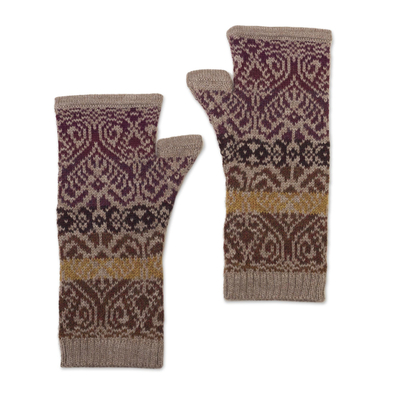 100% alpaca fingerless mitts, 'Cusco Earth' - Soft Alpaca Wool Fingerless Mitts in Earth Tones