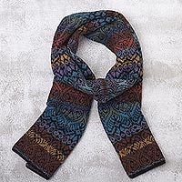 100% alpaca knit scarf, 'Cusco Cathedral' - Muted Multicolor Alpaca Knit Scarf from Peru