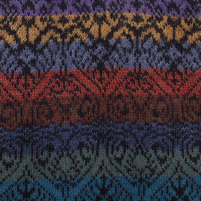 bufanda de punto 100% alpaca, 'Tierra y Cielo' - Bufanda de punto de alpaca multicolor silenciada de Perú