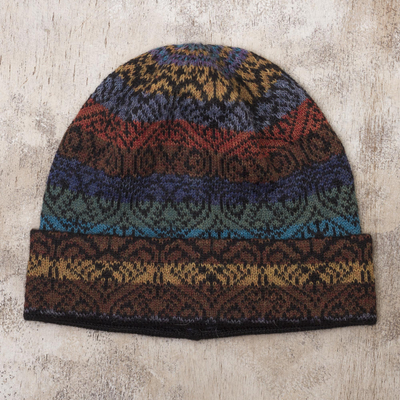 100% alpaca knit hat, 'Earth and Sky' - Women's Alpaca Knit Hat in Multicolor