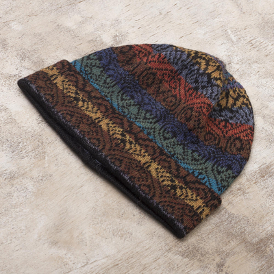 100% alpaca knit hat, 'Cusco Cathedral' - Women's Alpaca Knit Hat in Multicolor