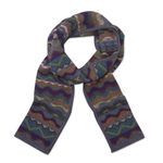100% alpaca knit scarf, 'Mountain of Seven Colors' - Zigzag Striped Alpaca Wool Scarf from Peru