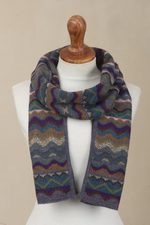 100% alpaca knit scarf, 'Mountain of Seven Colors' - Zigzag Striped Alpaca Wool Scarf from Peru