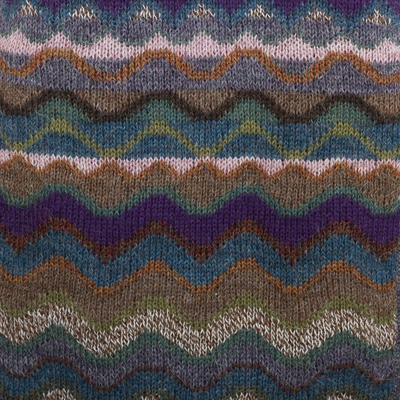 Bufanda tejida 100% alpaca - Bufanda de lana de alpaca a rayas en zigzag de Perú