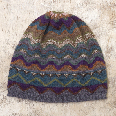 100% alpaca knit hat, Mountain of Seven Colors