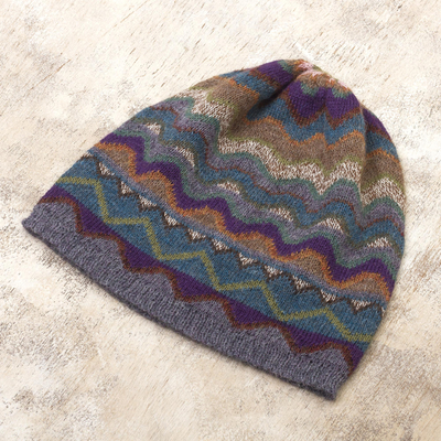100% alpaca knit hat, 'Mountain of Seven Colors' - Multicolored Alpaca Wool Knit Hat for Women