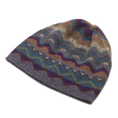 100 % Alpaka-Strickmütze, „Berg der sieben Farben“. - Mehrfarbige Strickmütze aus Alpaka-Wolle für Frauen