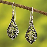 Silver dangle earrings, 'Cathedral Window' - Artisan Crafted Oxidized 950 Silver Earrings